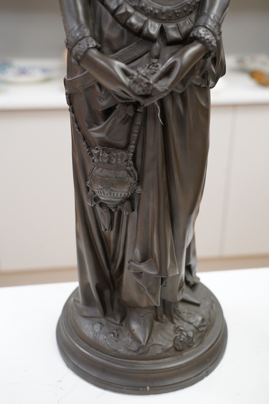 A bronze finished figure of a maiden, 56cm. Condition - good